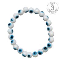 Pulsera Ojo de Turco Blanco (Bola 8mm). Set 3 Un.