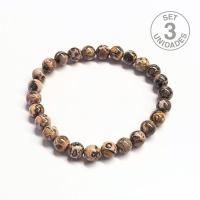 Pulsera Jaspe Leopardo (Bola 8mm). Set 3 Un.