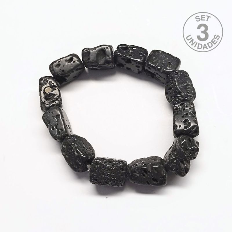 Bracelet de pierre Volcanique carrée. Set 3 Un.