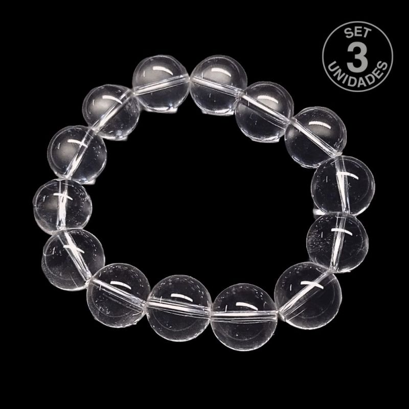 Bracelet Cristal de Roche (Boule 14mm). Set 3 Un.
