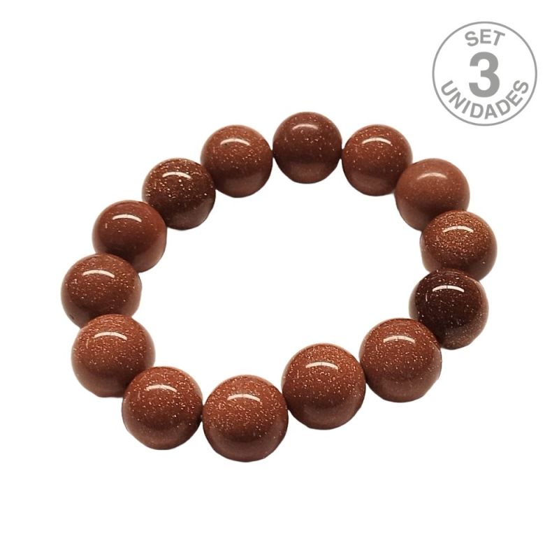 Bracelet Aventurine Doré (Boule 14mm). Set 3 Un.