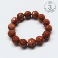 Pulsera Aventurina Dorada fac. (Bola 12mm). Set 3 Un.