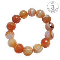Pulsera Ágata Naranja facetada (Bola 12mm). Set 3 Un.