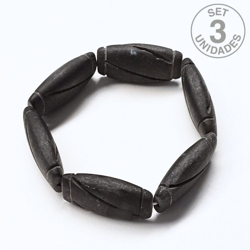 Pulsera Piedra Volcánica plana. Set 3 Un.