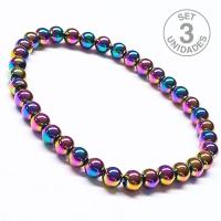 Pulsera hombre Hematite Arcoiris (6mm). Set 3 Un.