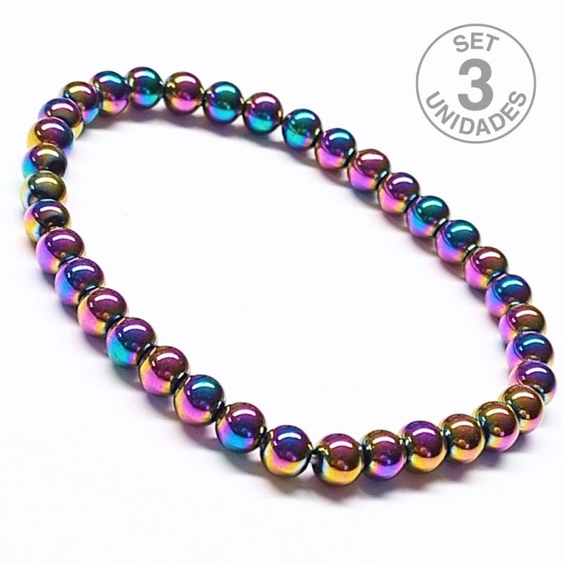 Pulsera hombre Hematite Arcoiris (6mm). Set 3 Un.