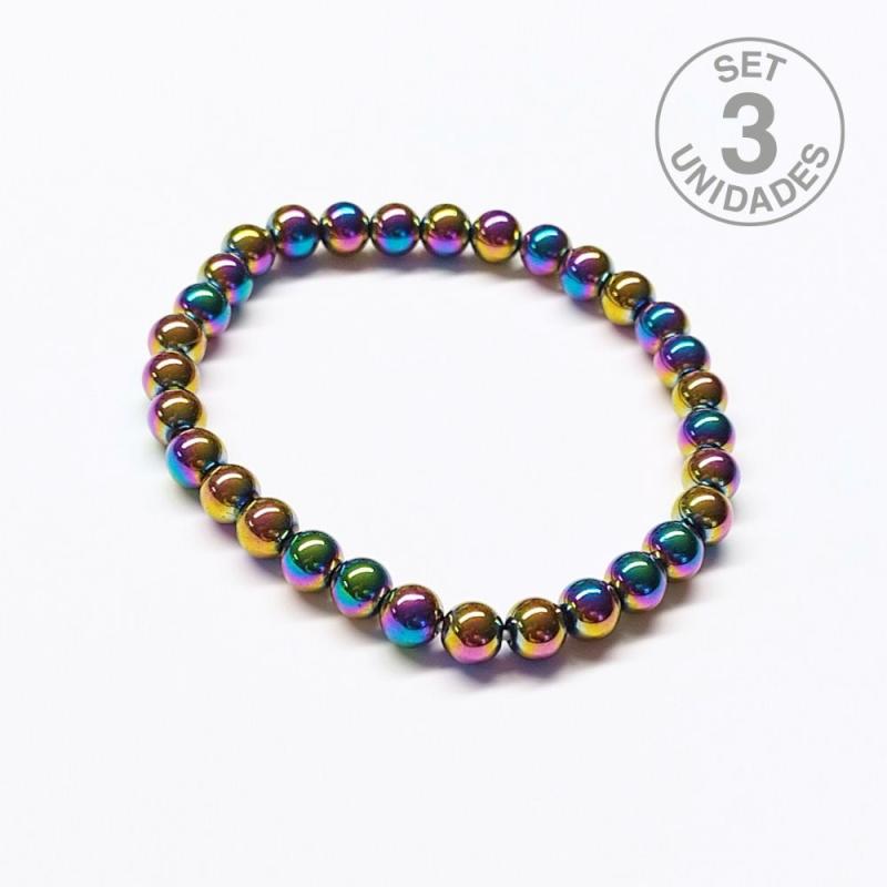 Pulsera Hematite Arcoiris (6mm). Set 3 Un.
