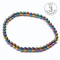 Pulsera Hematite Arcoiris (4mm). Set 3 Un.
