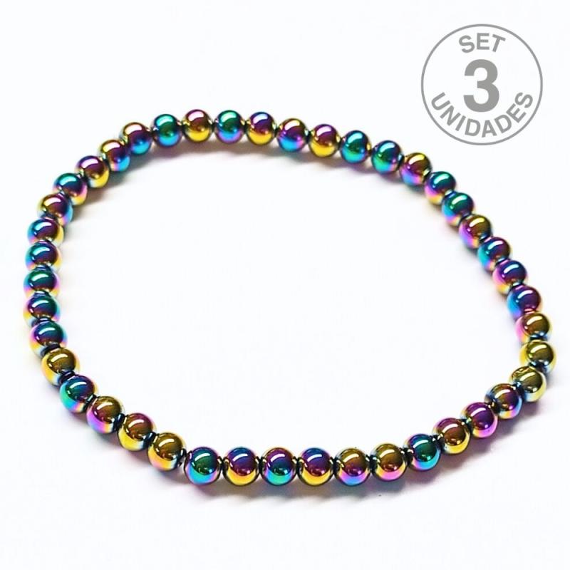 Pulsera Hematite Arcoiris (4mm). Set 3 Un.