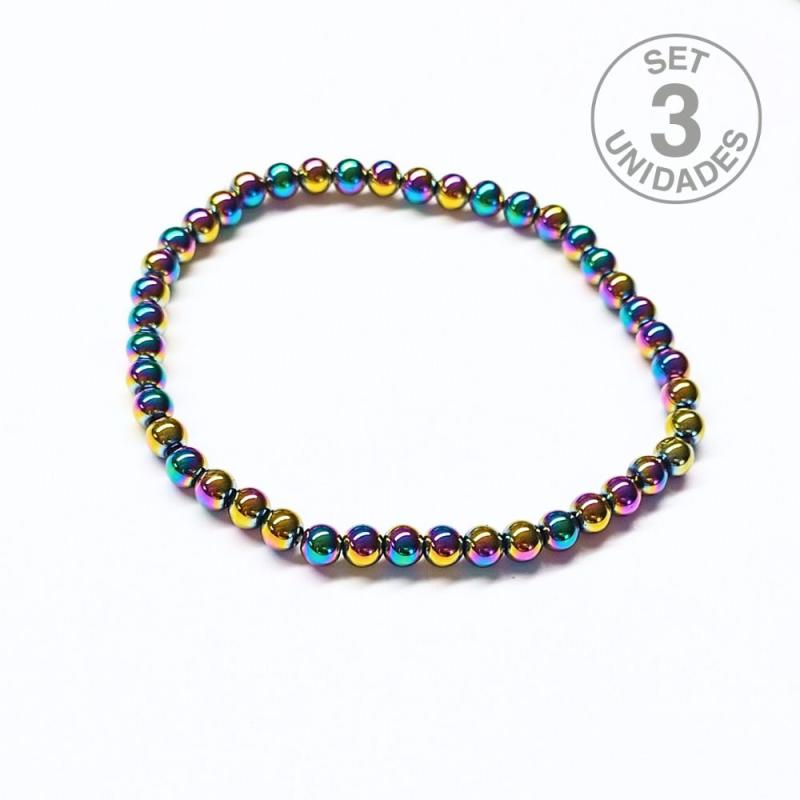 Pulsera Hematite Arcoiris (4mm). Set 3 Un.