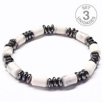 Pulsera Donut Hematite y Howlita Blanca para hombre (6mm). Set 3 Un.