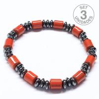 Pulsera Donut Hematite y Jaspe Rojo para hombre (6mm). Set 3 Un.
