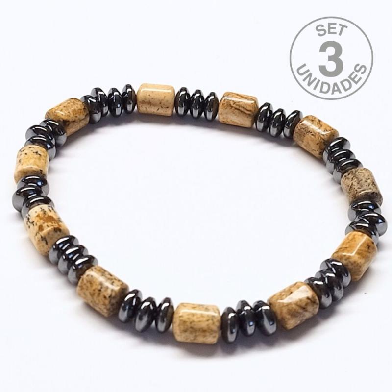 Pulsera Donut Hematite y Jaspe Paisaje para hombre (6mm). Set 3 Un.