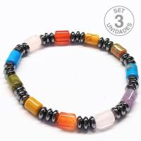Pulsera Donut Hematite y Multicolor para hombre (6mm). Set 3 Un.