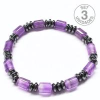 Pulsera Donut Hematite y Amatista para hombre (6mm). Set 3 Un.