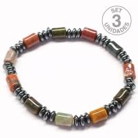 Pulsera Donut Hematite y Jaspe Océano para hombre (6mm). Set 3 Un.