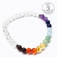Pulsera Chakras y Cristal de Roca (6mm). Set 3 Un.
