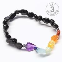 Pulsera Chakras y Turmalina Rodado (6x9mm). Set 3 Un.
