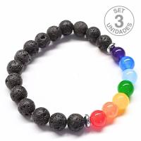 Pulsera Chakras y Lava (8mm). Set 3 Un.