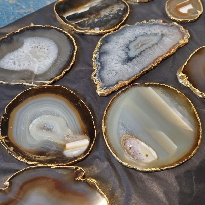 Chapa de Ágata fina con borde dorado. Set 11 Un.