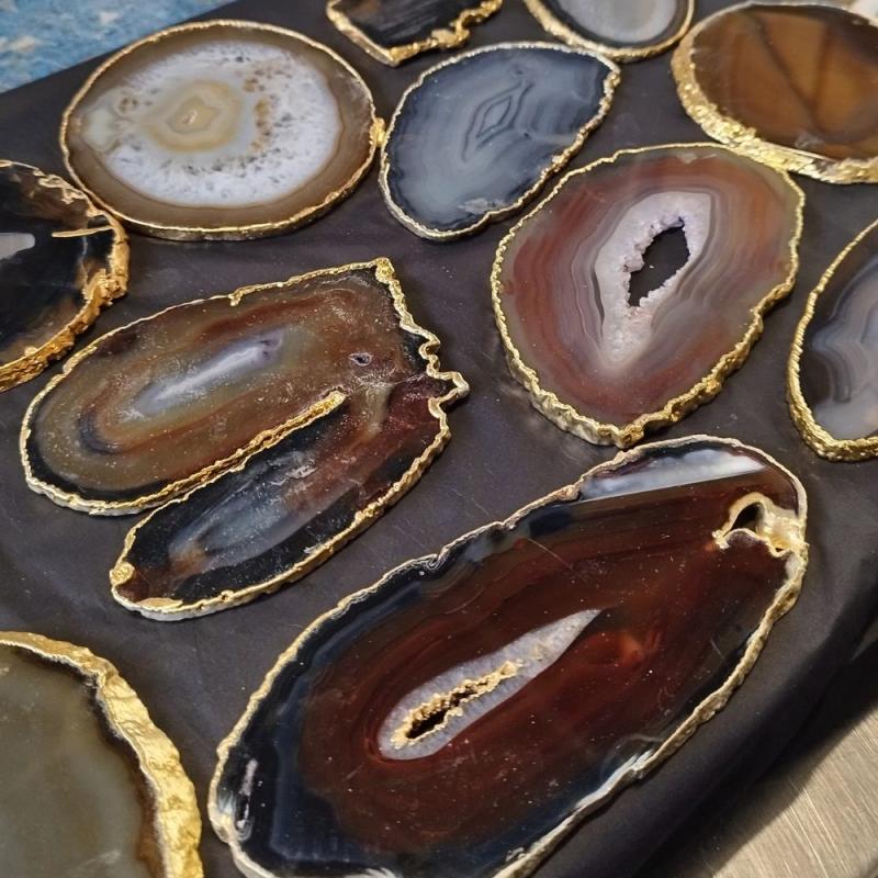 Chapa de Ágata fina con borde dorado. Set 12 Un.