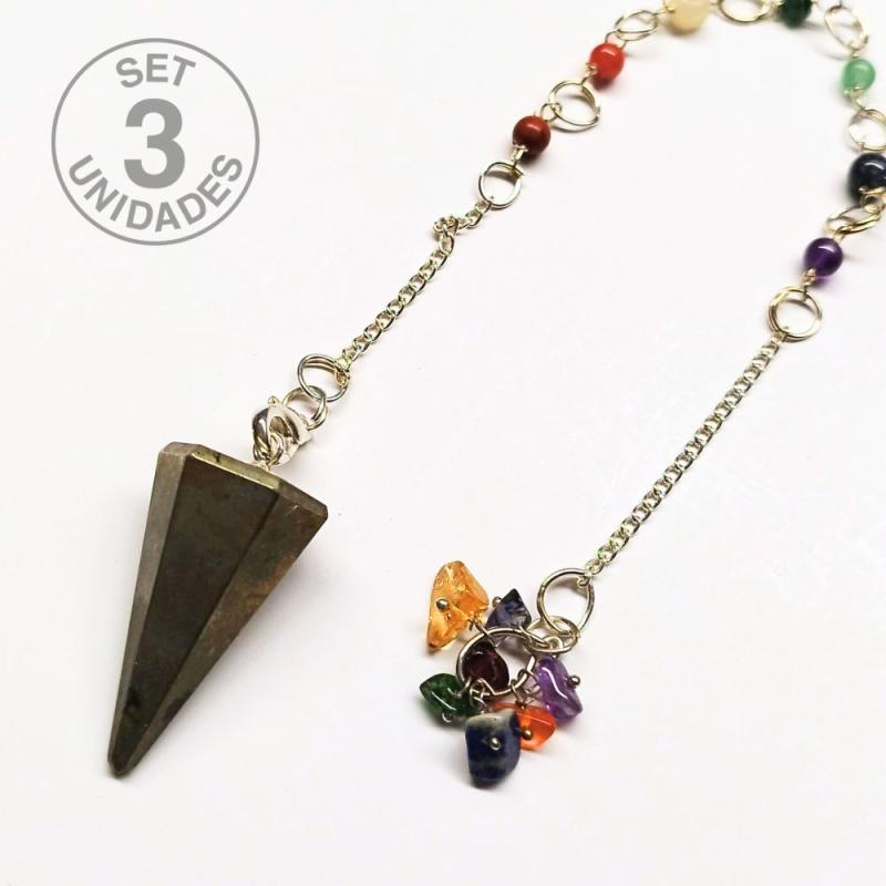 Pyrite Pendulum with Chakras. Set 3 Un.
