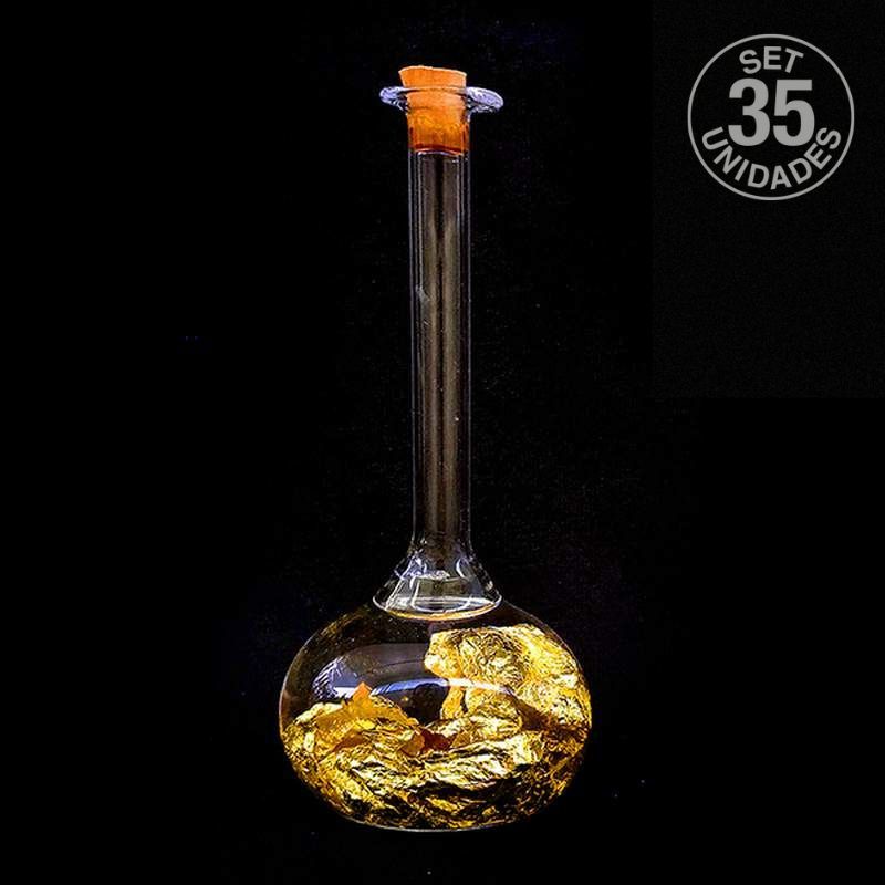 Bouteille Long Cou Verre Soufflé Or. Set 35 Un.