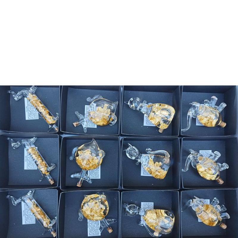 Figuras Surtidas Vidrio Soplado Oro. Set 12 Un.