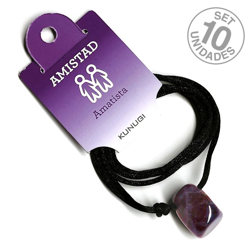 Colgante Rodado Amatista con cordón. Set 10 Un.