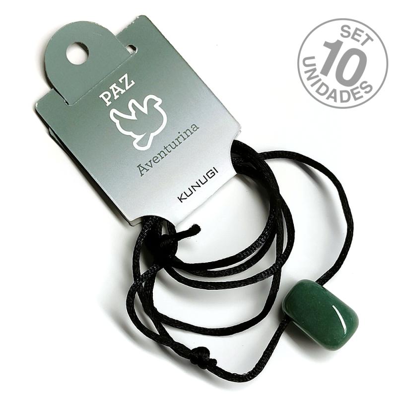 Colgante Rodado Aventurina Verde con cordón. Set 10 Un.