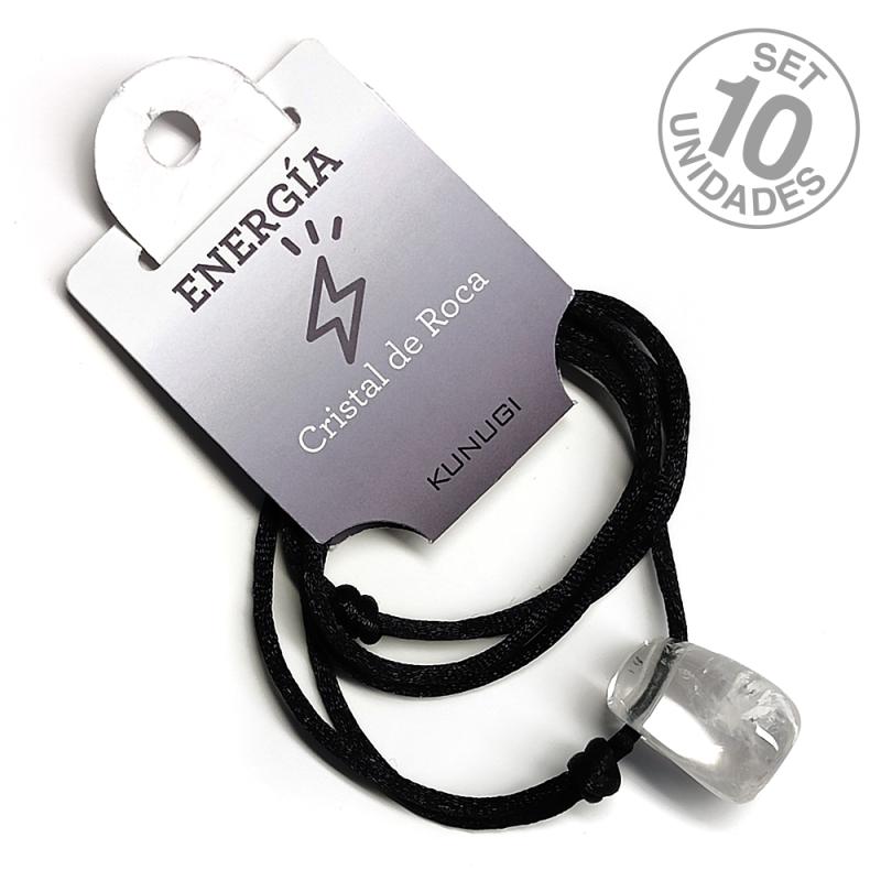 Colgante Rodado Cristal de Roca con cordón. Set 10 Un.