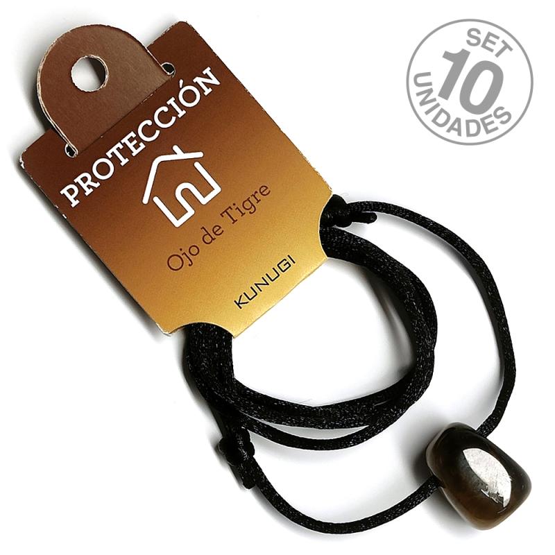 Colgante Rodado Ojo de Tigre con cordón. Set 10 Un.