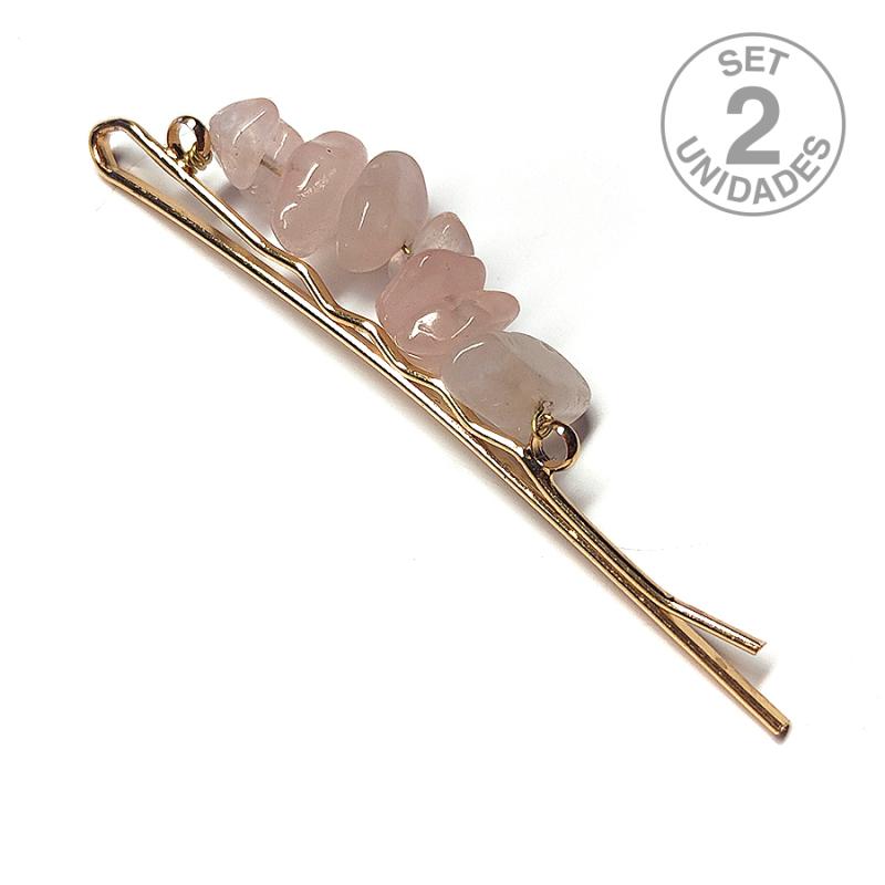 Rose Quartz mineral chip hairpins. Set 2 Un.