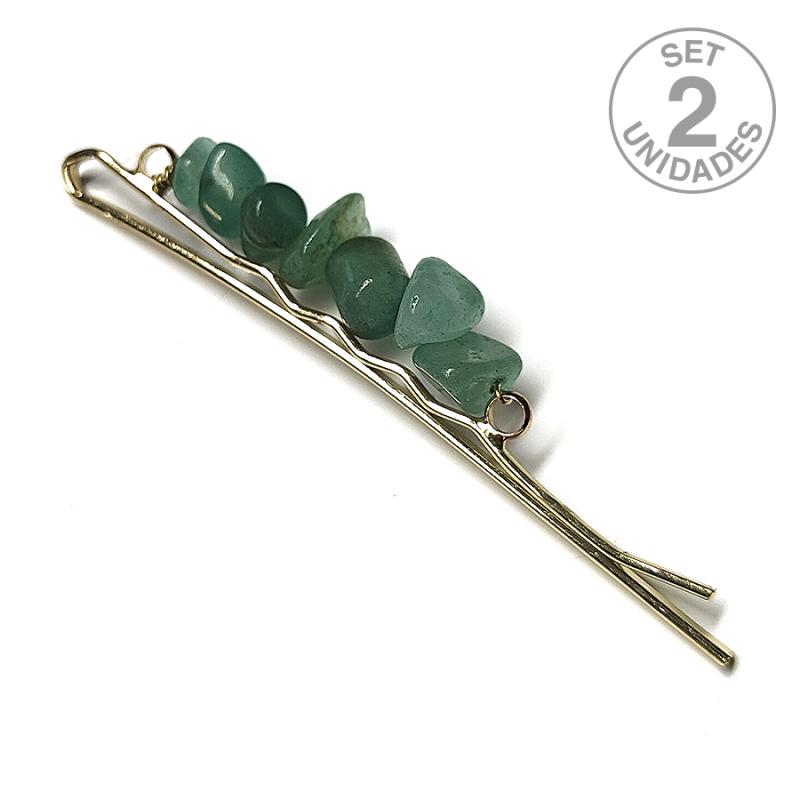 Aventurine mineral chip hairpins. Set 2 Un.