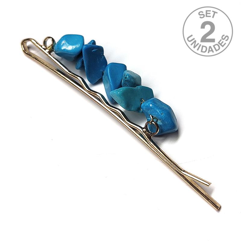 Turquenite mineral chip hairpins. Set 2 Un.
