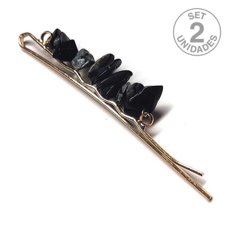 Obsidian mineral chip hairpins. Set 2 Un.