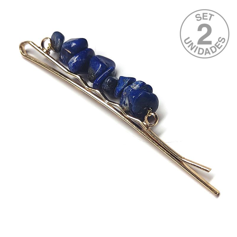 Lapis Lazuli mineral chip hairpins. Set 2 Un.