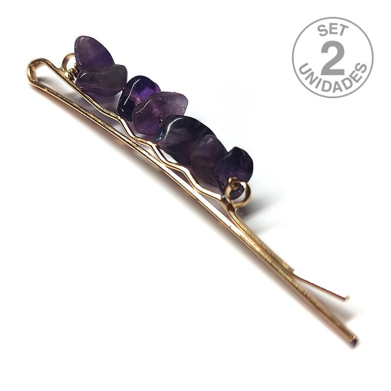 Amethyst mineral chip hairpins. Set 2 Un.