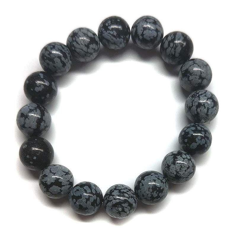 Bracelet Obsidienne flocons de neige (Boule 12mm)