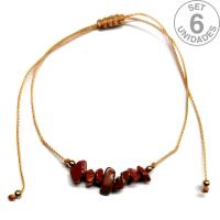 Pulsera de chip de Jaspe Rojo en hilo beige ajustable. Set 6 Un.
