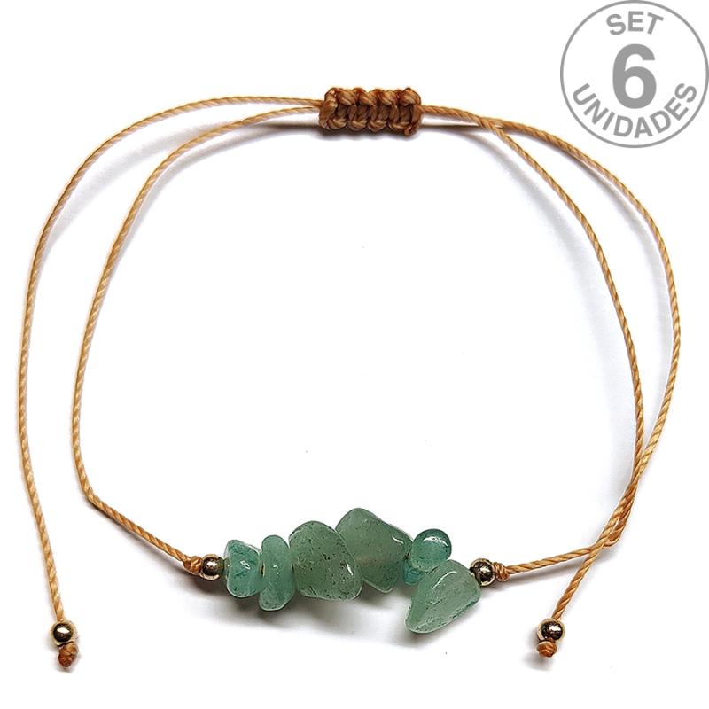 Aventurine chip bracelet on adjustable beige thread. Set 6 Un.