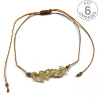 Pulsera de chip de Citrino en hilo beige ajustable. Set 6 Un.