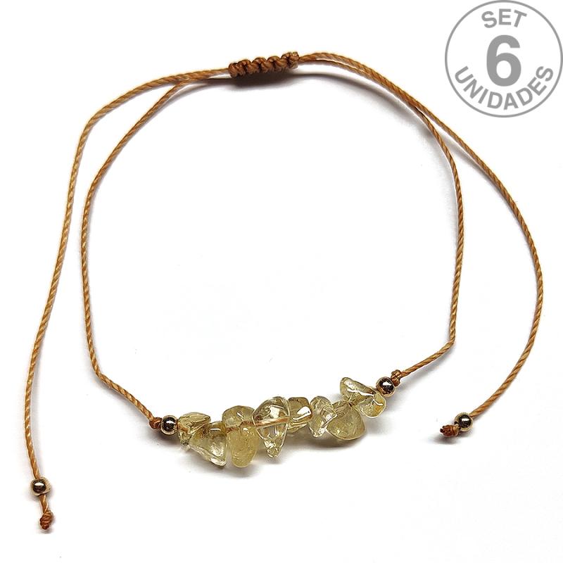Citrine chip bracelet on adjustable beige thread. Set 6 Un.