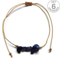 Pulsera de chip de Lapislázuli en hilo beige ajustable. Set 6 Un.