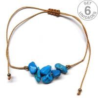 Pulsera de chip de Turquenita en hilo beige ajustable. Set 6 Un.