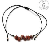 Pulsera de chip de Jaspe Rojo en hilo negro ajustable. Set 6 Un.