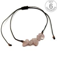 Pulsera de chip de Cuarzo Rosa en hilo negro ajustable. Set 6 Un.