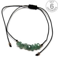 Pulsera de chip de Aventurina en hilo negro ajustable. Set 6 Un.