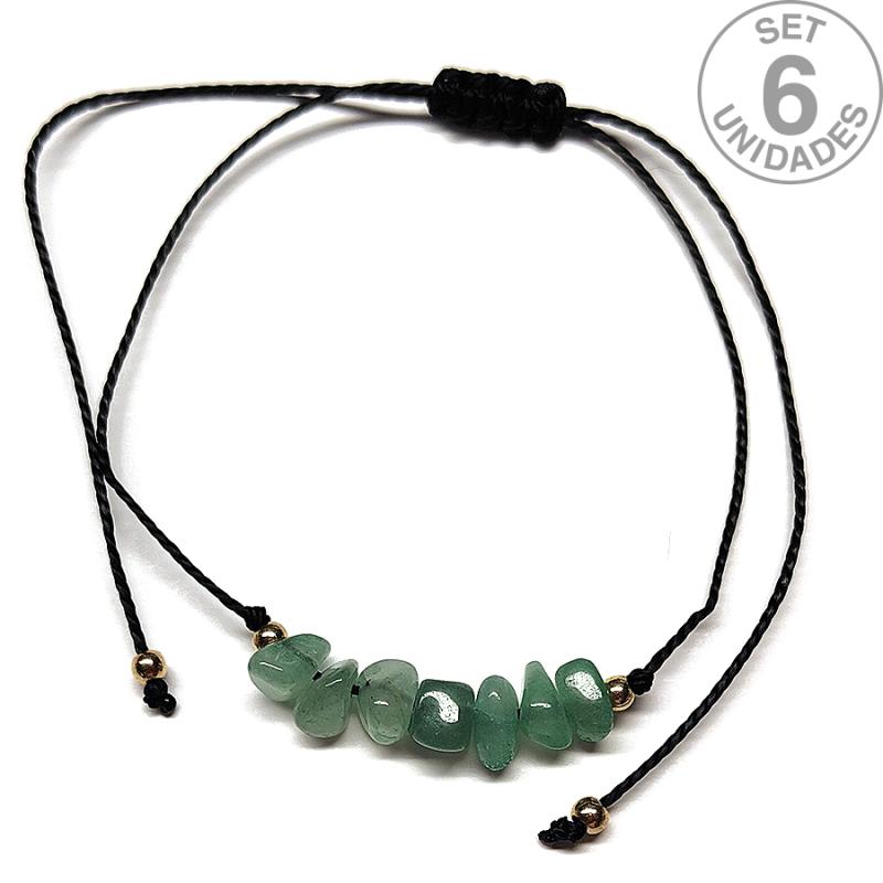 Aventurine chip bracelet on adjustable black thread. Set 6 Un.