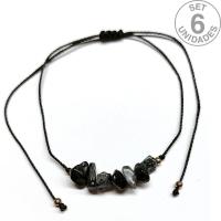 Pulsera de chip de Obsidiana en hilo negro ajustable. Set 6 Un.